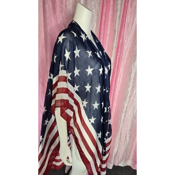 Steve Madden American Flag Blue Star Stripes Beach Wear Kimono One Size - Picture 8 of 9